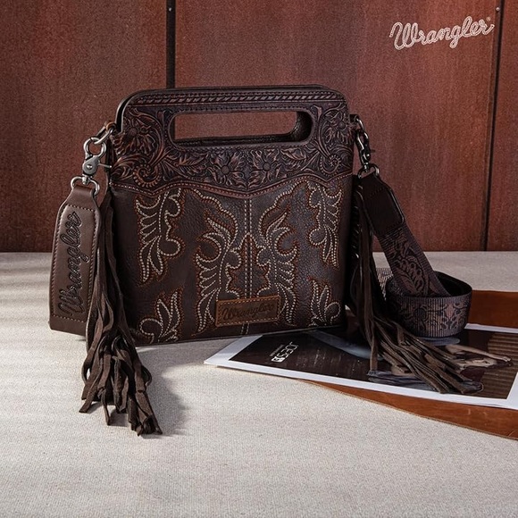 Wrangler Dark Brown Embroidered Crossbody Bag - Picture 1 of 8